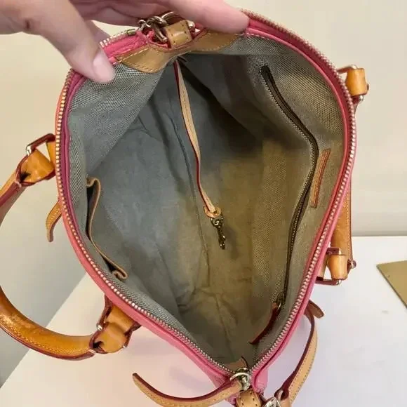 Dooney and Bourke Dillen Satchel Crossbody Bag Bubble Pink Double Pocket Leather - Picture 4 of 9